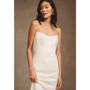 Watters Addie Wedding Gown Size 6 Ivory Beaded Strapless Bridal Dress Tweed